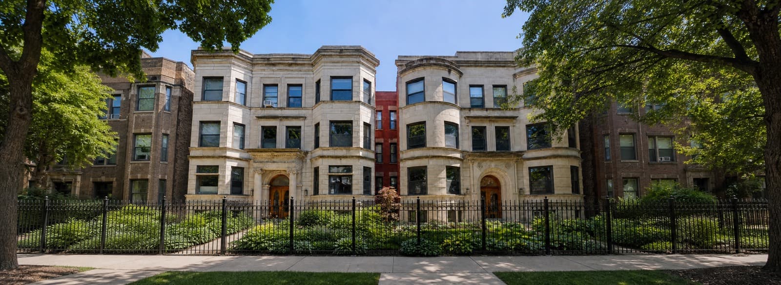 Front elevation of the buildings at 4727–4733 North Kenmore Avenue.